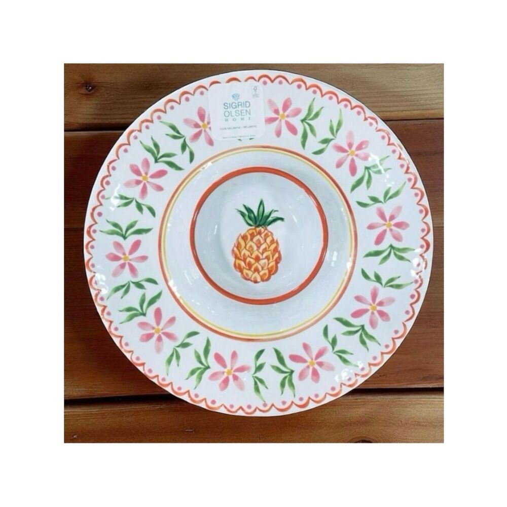 NWT Sigrid Olsen Big Pineapple 100% Melamine Serving Tray Chip & Dip Platter